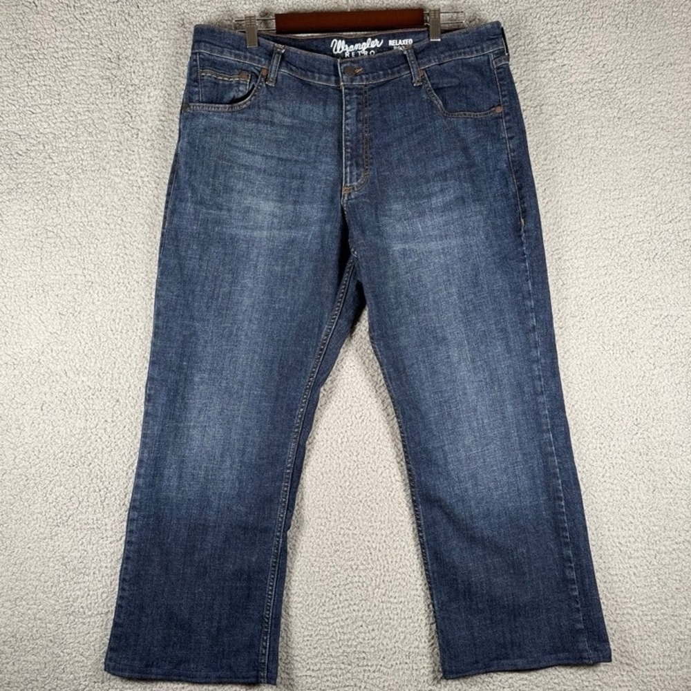 Wrangler Retro Relaxed Boot Cut Jeans Dark Wash Blue Denim Mens 38x26